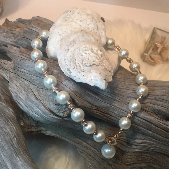 ⚜️ TAHARI-Fancy Lg Faux Pearls w/Crystals Spacers⚜️ - Picture 2 of 6